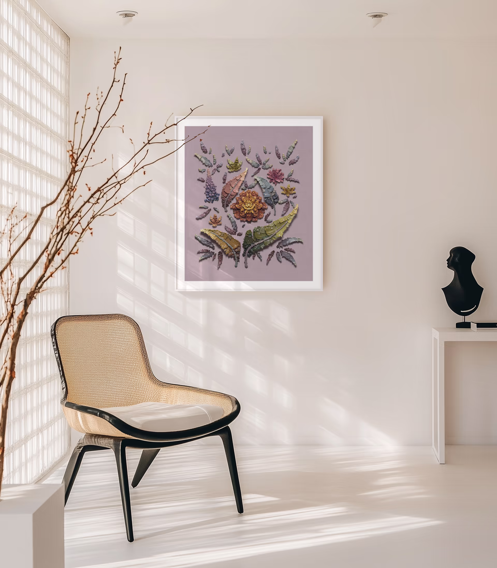 The large Marigold Garden print displayed in a home